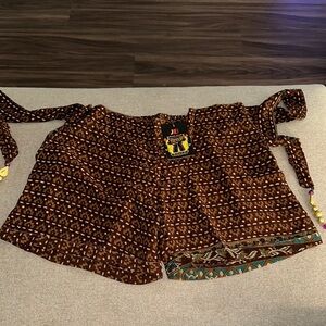 Yellow and Brown Cargo Shorts with Stylish Tie Details